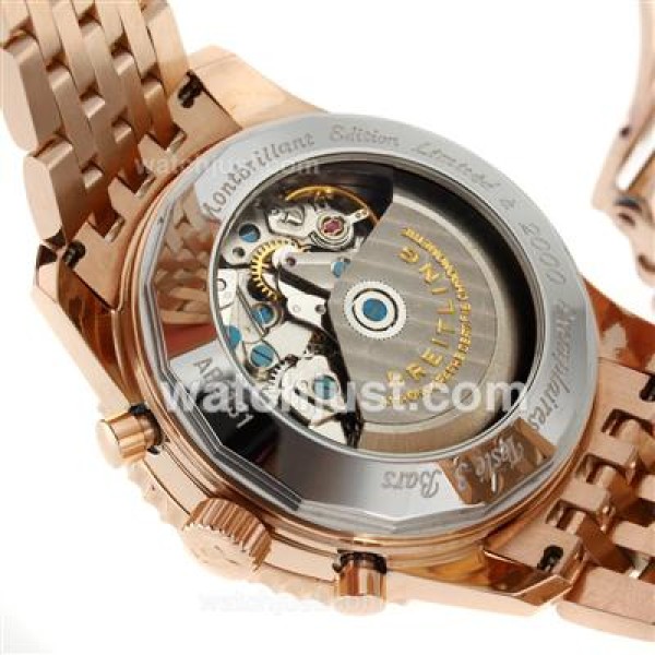 Breitling Montbrillant Chronograph Swiss Valjoux 7750 Movement Rose Gold Case with White Dial-Stick Markers