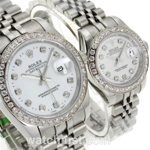 Rolex Datejust Automatic Diamond Bezel and Markers with White Dial S/S-Sapphire Glass