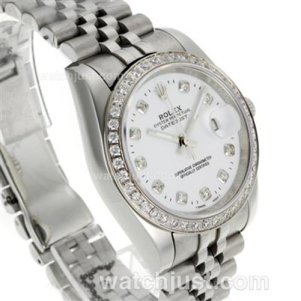 Rolex Datejust Automatic Diamond Bezel and Markers with White Dial S/S-Sapphire Glass