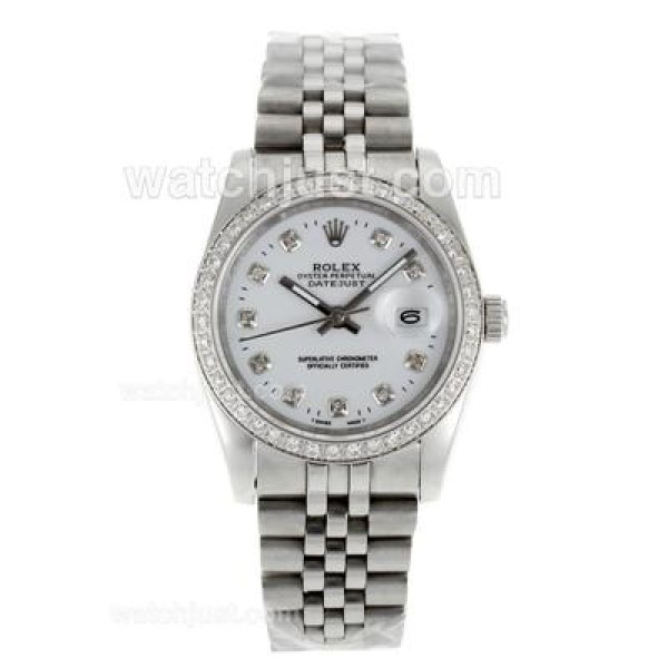 Rolex Datejust Automatic Diamond Bezel and Markers with White Dial S/S-Sapphire Glass