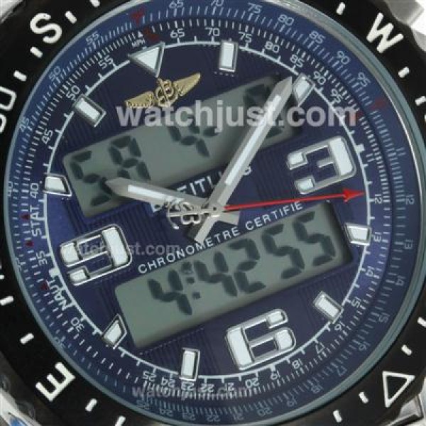 Breitling Emergency Digital Displayer PVD Bezel with Blue Dial-Blue Leather Strap