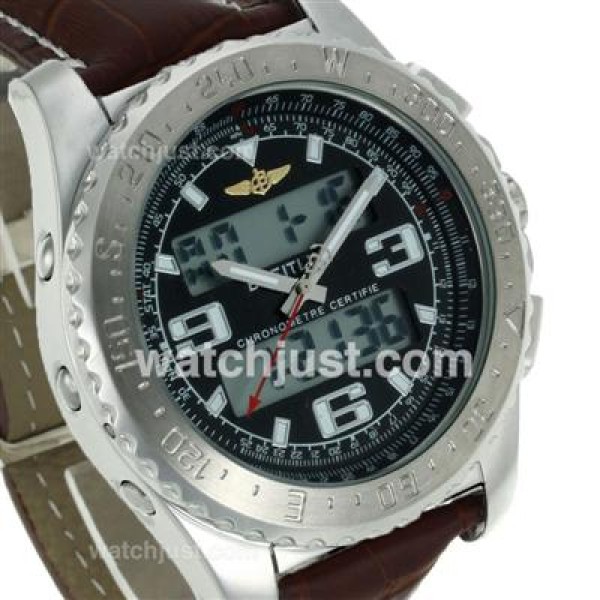 Breitling Emergency Digital Displayer with Black Dial-Brown Leather Strap