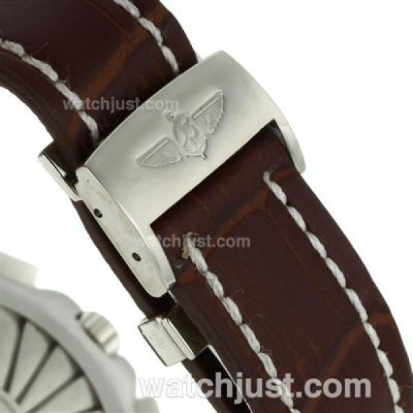 Breitling Emergency Digital Displayer PVD Bezel with White Dial-Brown Leather Strap