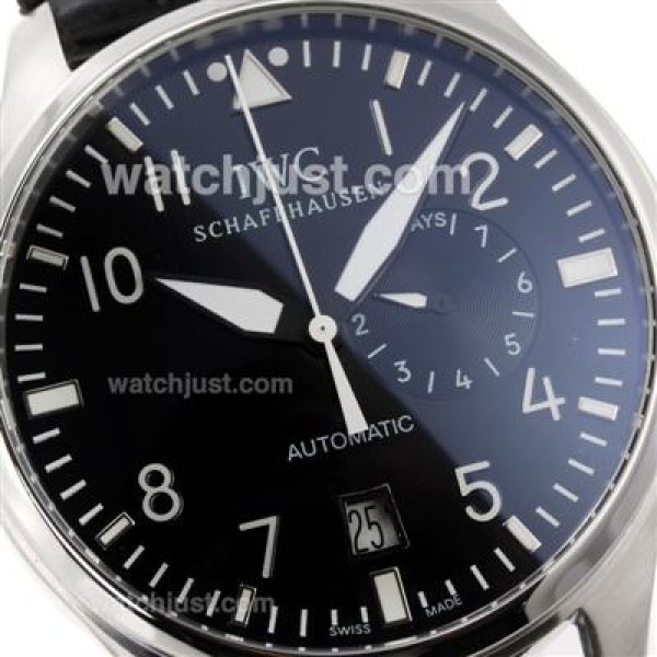 IWC Pilot Working Power Reserve Automatic White Markers with Black Dial-Leather Strap