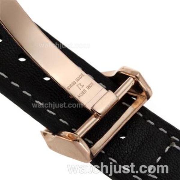 IWC Pilot Working Power Reserve Automatic Rose Gold Case White Markers with Black Dial-Leather Strap