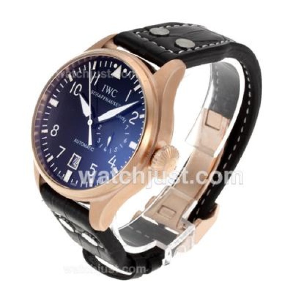 IWC Pilot Working Power Reserve Automatic Rose Gold Case White Markers with Black Dial-Leather Strap