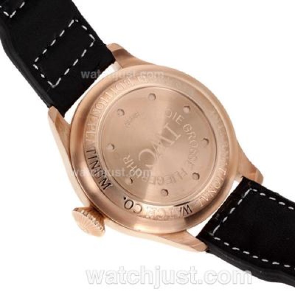 IWC Pilot Working Power Reserve Automatic Rose Gold Case White Markers with Black Dial-Leather Strap