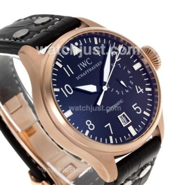 IWC Pilot Working Power Reserve Automatic Rose Gold Case White Markers with Black Dial-Leather Strap