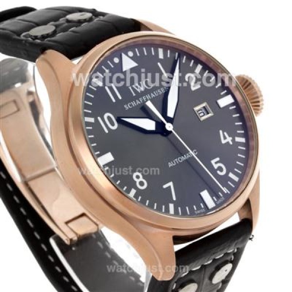 IWC Pilot Automatic Rose Gold Case Orange Markers with Gray Dial-Leather Strap
