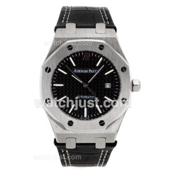 Audemars Piguet Royal Oak Automatic with Black Dial-Leather Strap