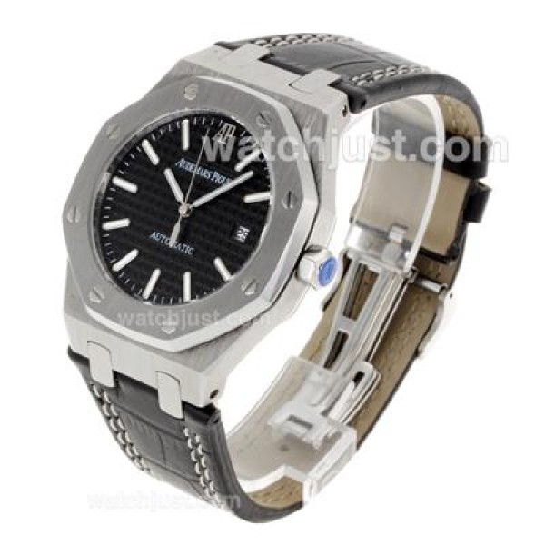 Audemars Piguet Royal Oak Automatic with Black Dial-Leather Strap