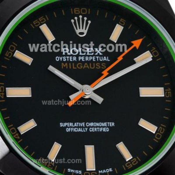 UK Swiss Movement Rolex Milgauss Automatic PVD Case Orange Markers with Black Dial-Nylon Strap Watches