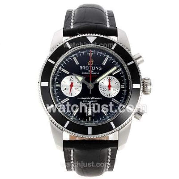 Breitling Super Ocean Chronograph Swiss Valjoux 7750 Movement with Black Dial-Leather Strap