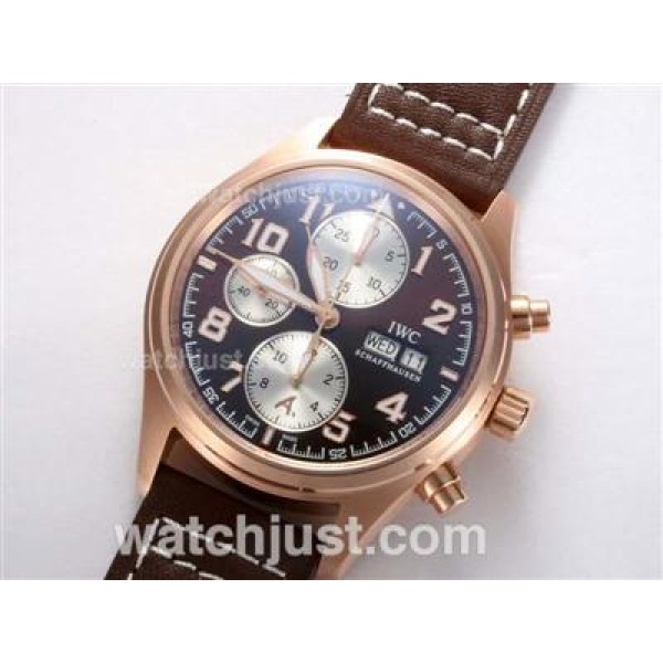 IWC Saint Exupery Chronograph Swiss Valjoux 7750 Movement Rose Gold Case with Brown Dial-AR Coating