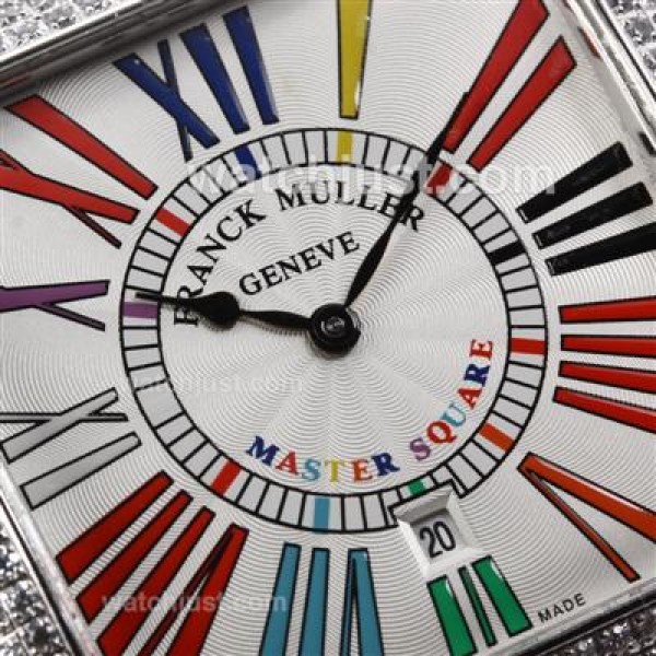 Franck Muller Master Square Swiss ETA Movement Diamond Bezel with White Dial and Strap