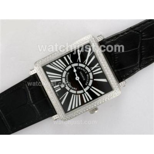Franck Muller Master Square Swiss ETA Movement Diamond Bezel with Black Dial and Strap