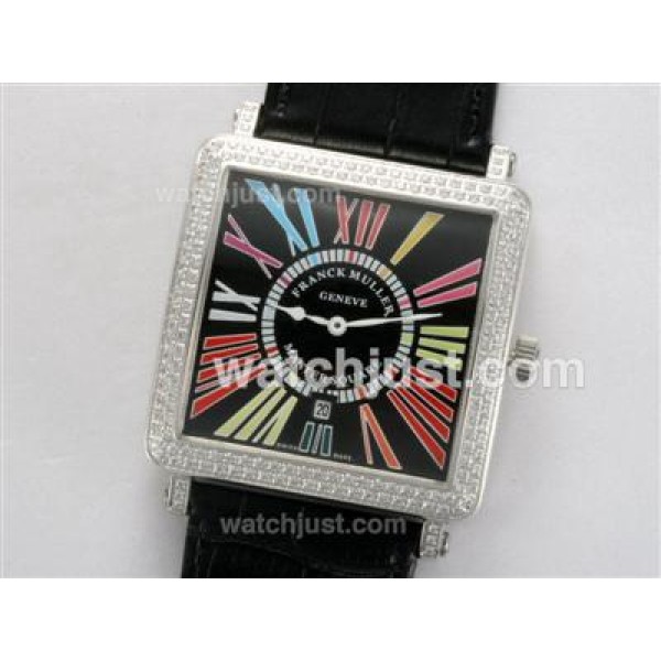 Franck Muller Master Square Swiss ETA Movement Diamond Bezel with Black Dial and Strap