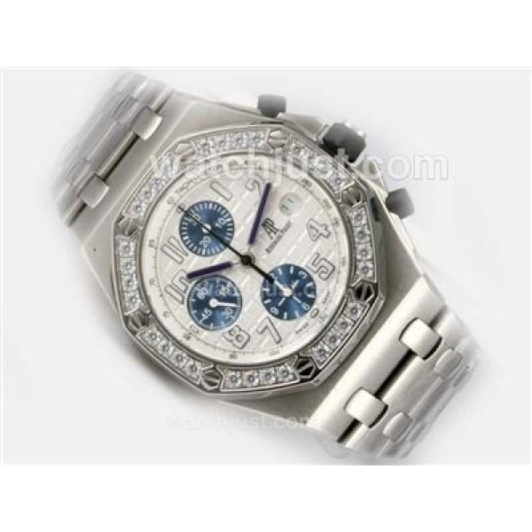 UK Online Replica Audemars Piguet Royal Oak Chronograph Swiss Valjoux 7750 Movement Diamond Bezel White Dial
