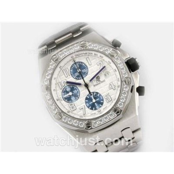 UK Online Replica Audemars Piguet Royal Oak Chronograph Swiss Valjoux 7750 Movement Diamond Bezel White Dial
