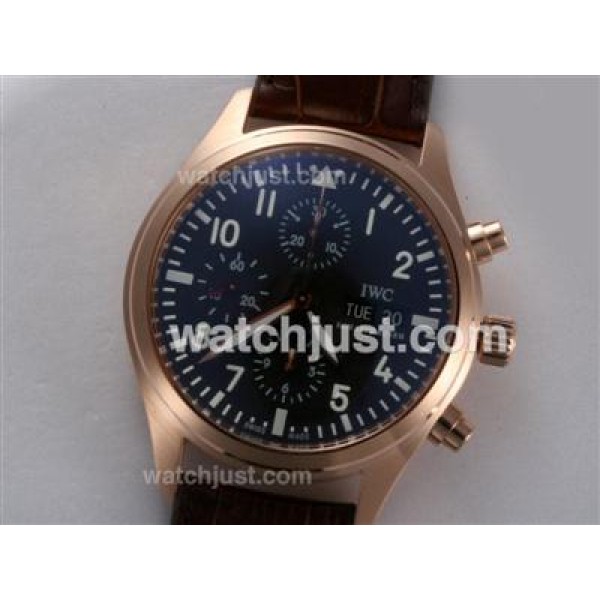IWC Pilot Chronograph Swiss Valjoux 7750 Movement Rose Gold Case with Black Dial-AR Coating