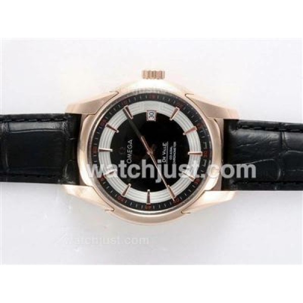 Omega Hour Vision See Thru Case Automatic Rose Gold Case with Black Dial-Deployment Buckle