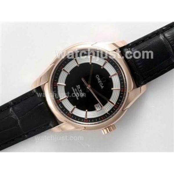 Omega Hour Vision See Thru Case Automatic Rose Gold Case with Black Dial-Deployment Buckle