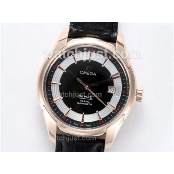 Omega Hour Vision See Thru Case Automatic Rose Gold Case with Black Dial-Deployment Buckle