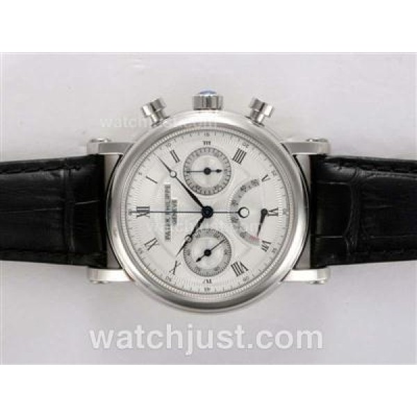 Patek Philippe Classic Chronograph Lemania Movement Power Reserve Working with White Dial