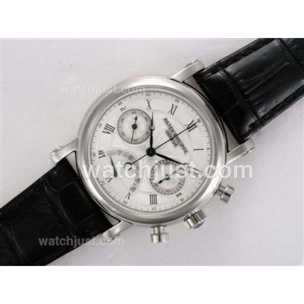 Patek Philippe Classic Chronograph Lemania Movement Power Reserve Working with White Dial