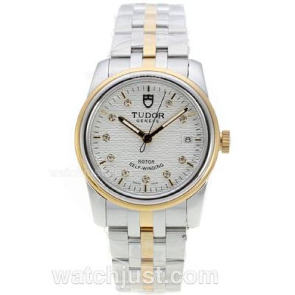 Tudor Classic Automatic Two Tone with White Dial Diamond Markers-Sapphire Glass