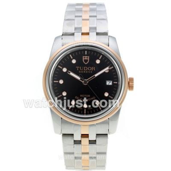 Tudor Classic Automatic Two Tone with Black Dial Diamond Markers-Sapphire Glass