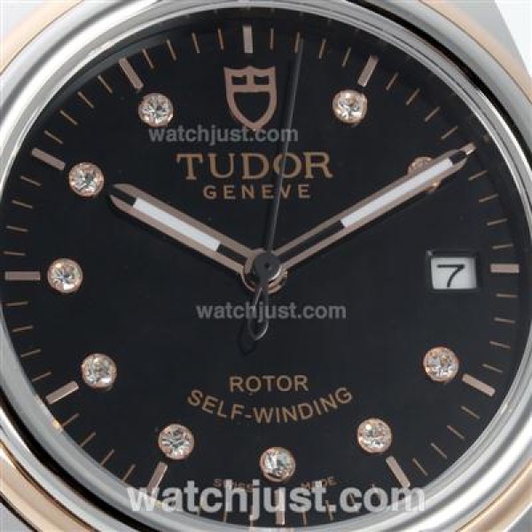 Tudor Classic Automatic Two Tone with Black Dial Diamond Markers-Sapphire Glass