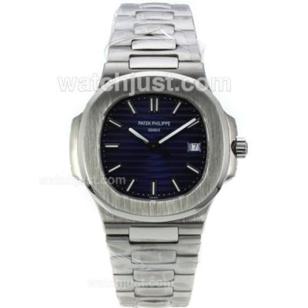 Patek Philippe Nautilus Automatic Stick Markers with Blue Dial S/S