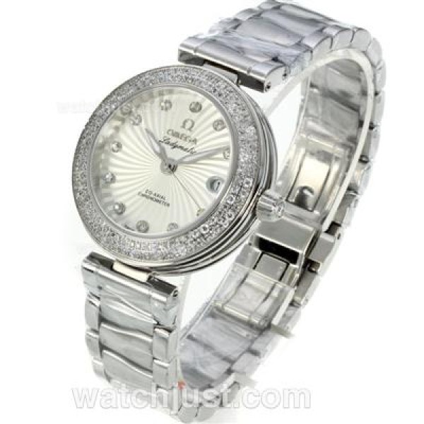Omega Ladymatic Diamond Bezel with White Dial S/S-Sapphire Glass