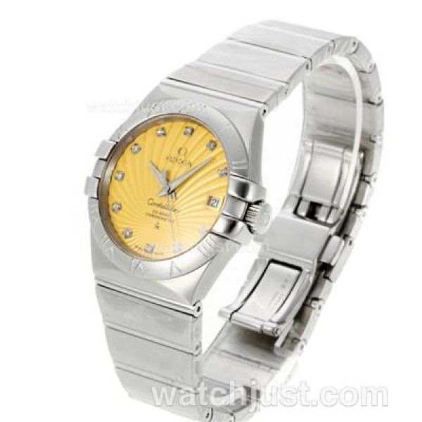 Omega Constellation Automatic Diamond Markers with Yellow Dial S/S-18K Plated Gold Movement
