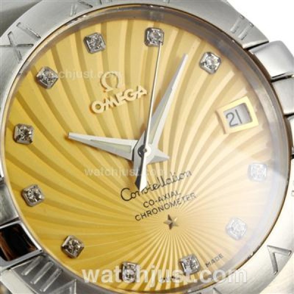 Omega Constellation Automatic Diamond Markers with Yellow Dial S/S-18K Plated Gold Movement