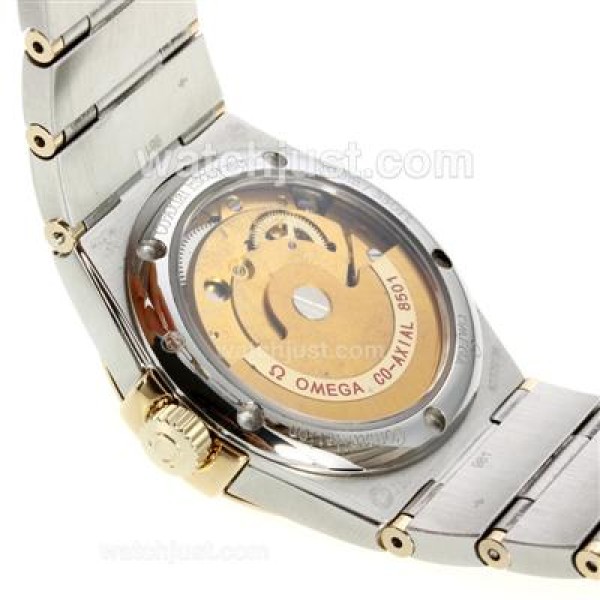 Omega Constellation Automatic Two Tone Diamond Bezel/Markers with Black Dial-18K Plated Gold Movement