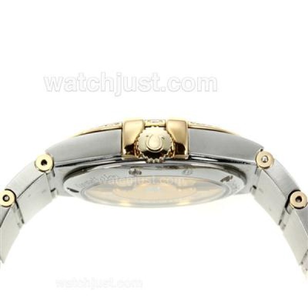 Omega Constellation Automatic Two Tone Diamond Bezel with Golden Dial-18K Plated Gold Movement