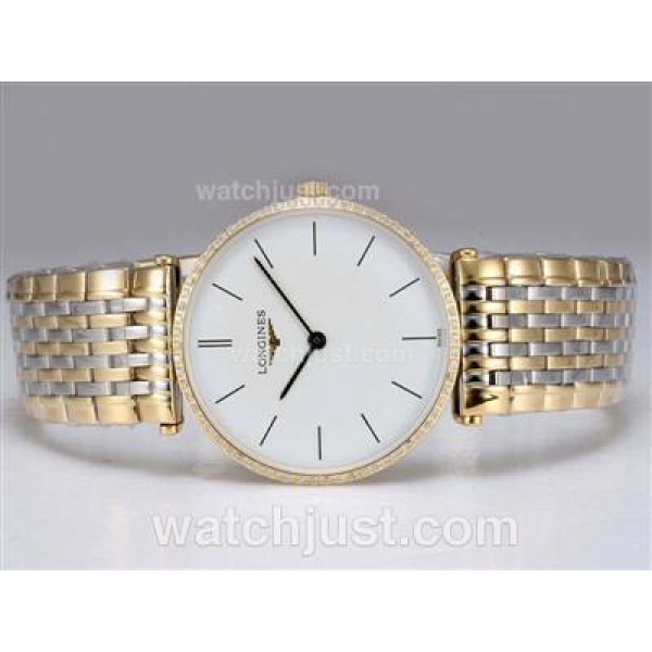 Longines La Grande Classique Swiss ETA Movement Two Tone with Diamond Bezel-White Dial Couple Watch