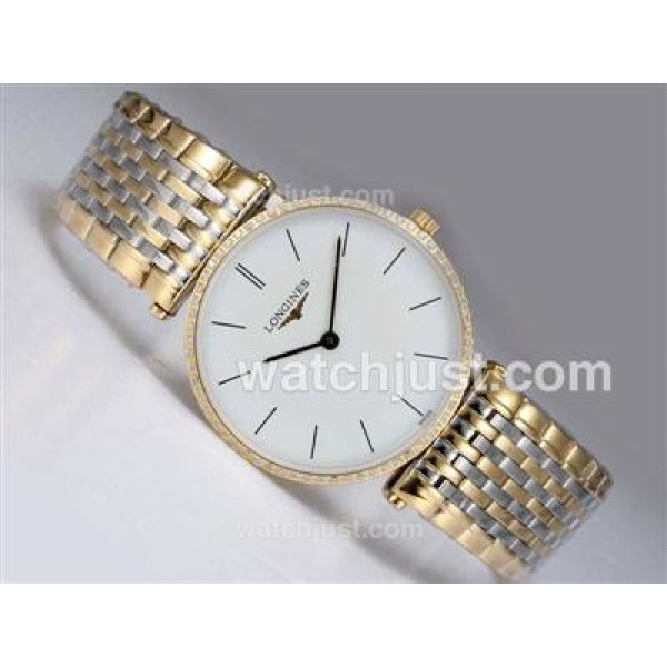 Longines La Grande Classique Swiss ETA Movement Two Tone with Diamond Bezel-White Dial Couple Watch