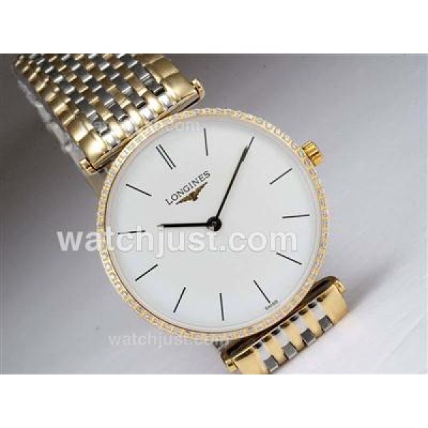 Longines La Grande Classique Swiss ETA Movement Two Tone with Diamond Bezel-White Dial Couple Watch