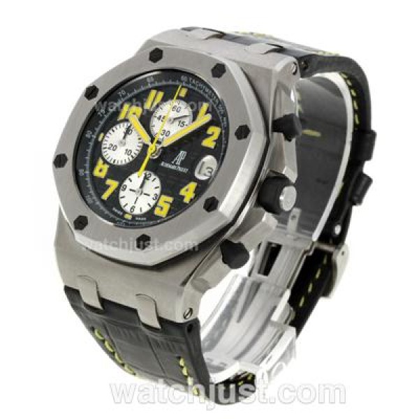 UK Perfect Replica Audemars Piguet Royal Oak Offshore Chronograph Swiss Valjoux 7750 Movement with Black Dial-Leather Strap
