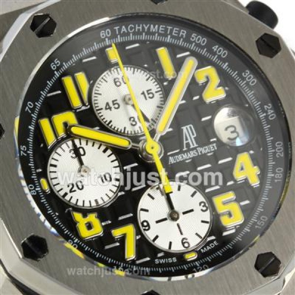 UK Perfect Replica Audemars Piguet Royal Oak Offshore Chronograph Swiss Valjoux 7750 Movement with Black Dial-Leather Strap