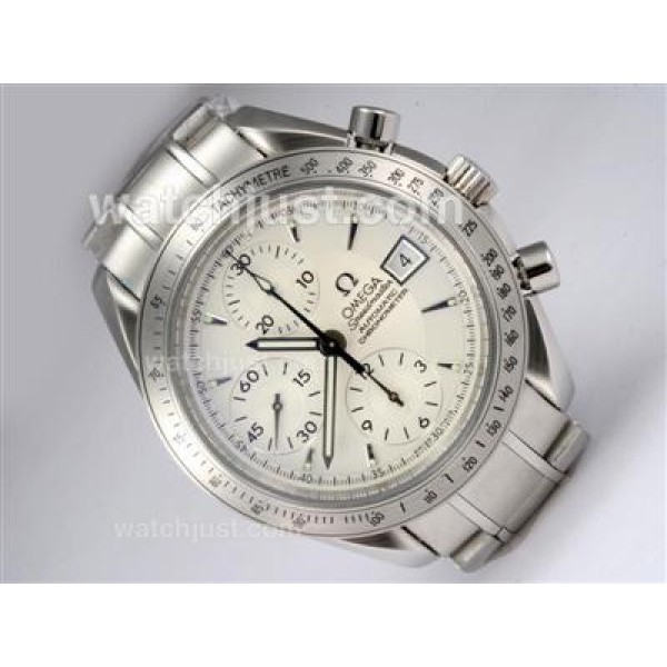 Omega Speedmaster Date Swiss Valjoux 7750 Movement AR Coating with White Dial
