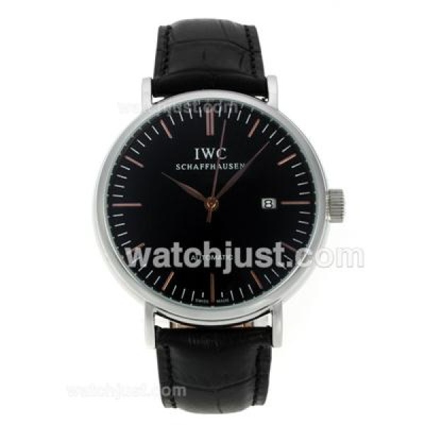 IWC Classic Automatic with Black Dial-Rose Gold Stick Markers-Leather Strap