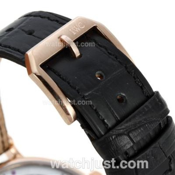 IWC Portofino Automatic Rose Gold Case with Black Dial-Leather Strap