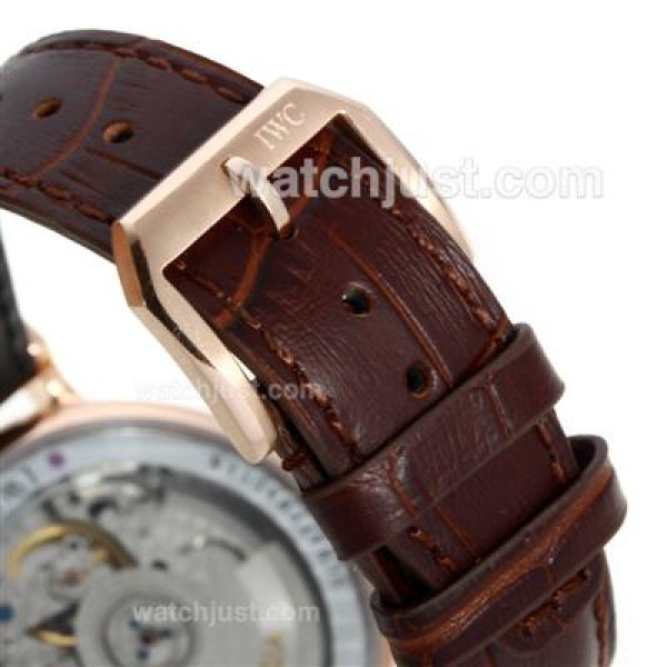 IWC Classic Automatic Stick Markers Rose Gold Case with White Dial-Leather Strap