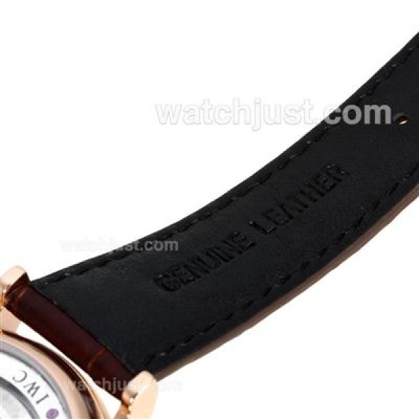 IWC Classic Automatic Stick Markers Rose Gold Case with White Dial-Leather Strap