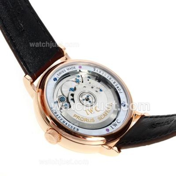 IWC Classic Automatic Stick Markers Rose Gold Case with White Dial-Leather Strap