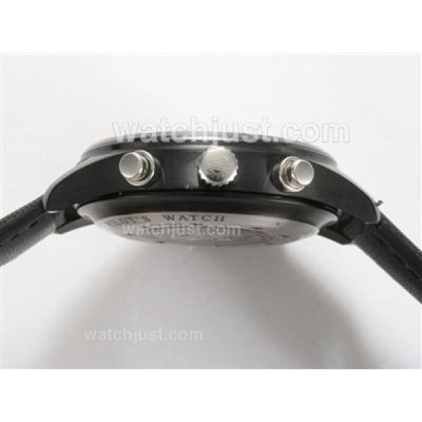 IWC Fliegeruhr Doppel Chronograph Swiss Valjoux 7750 Movement PVD Case with Black Dial-AR Coating
